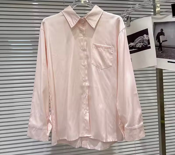 Women Pink Button Up Full Sleeve Two Piece Floral Skirt Set