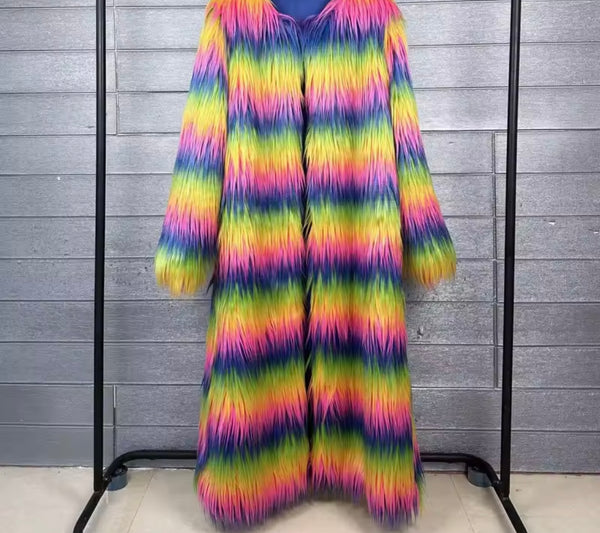 Women Multicolored Fashion Faux Fur Short/Long Jacket