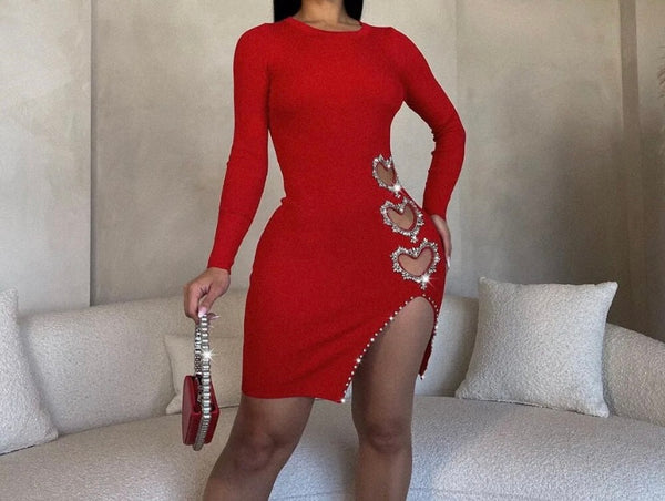 Women Sexy Bling Cut Out Heart Full Sleeve Dress