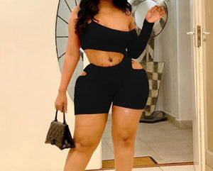 Women Sexy Solid Color One Shoulder Cut Out Romper