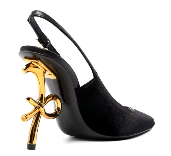 Women Pointed Toe Suede/Patent Leather Gold Heel Pumps