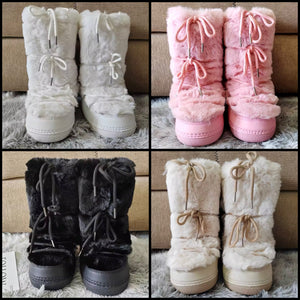 Women Fashion Color Faux Fur Platform Lace Up Boots