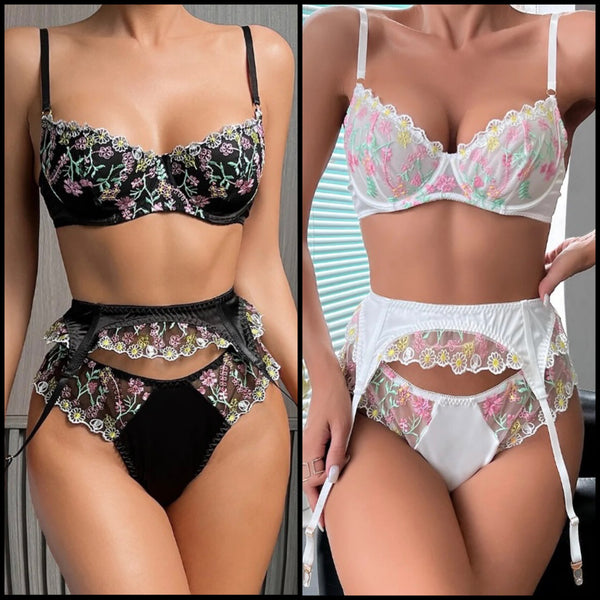 Women Sexy Colorful Floral Lace Lingerie Set