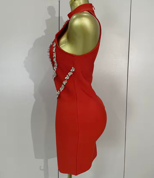 Women Sexy Sleeveless Rhinestone Print Dress
