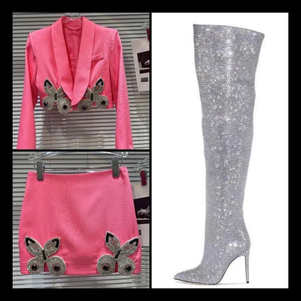 Women Fashion Bling High Heel Over The Knee Boots