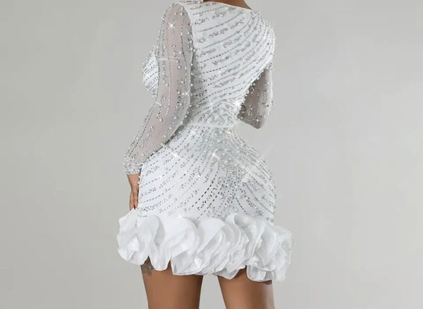 Women Sexy Bling Ruffled Full Sleeve Dress