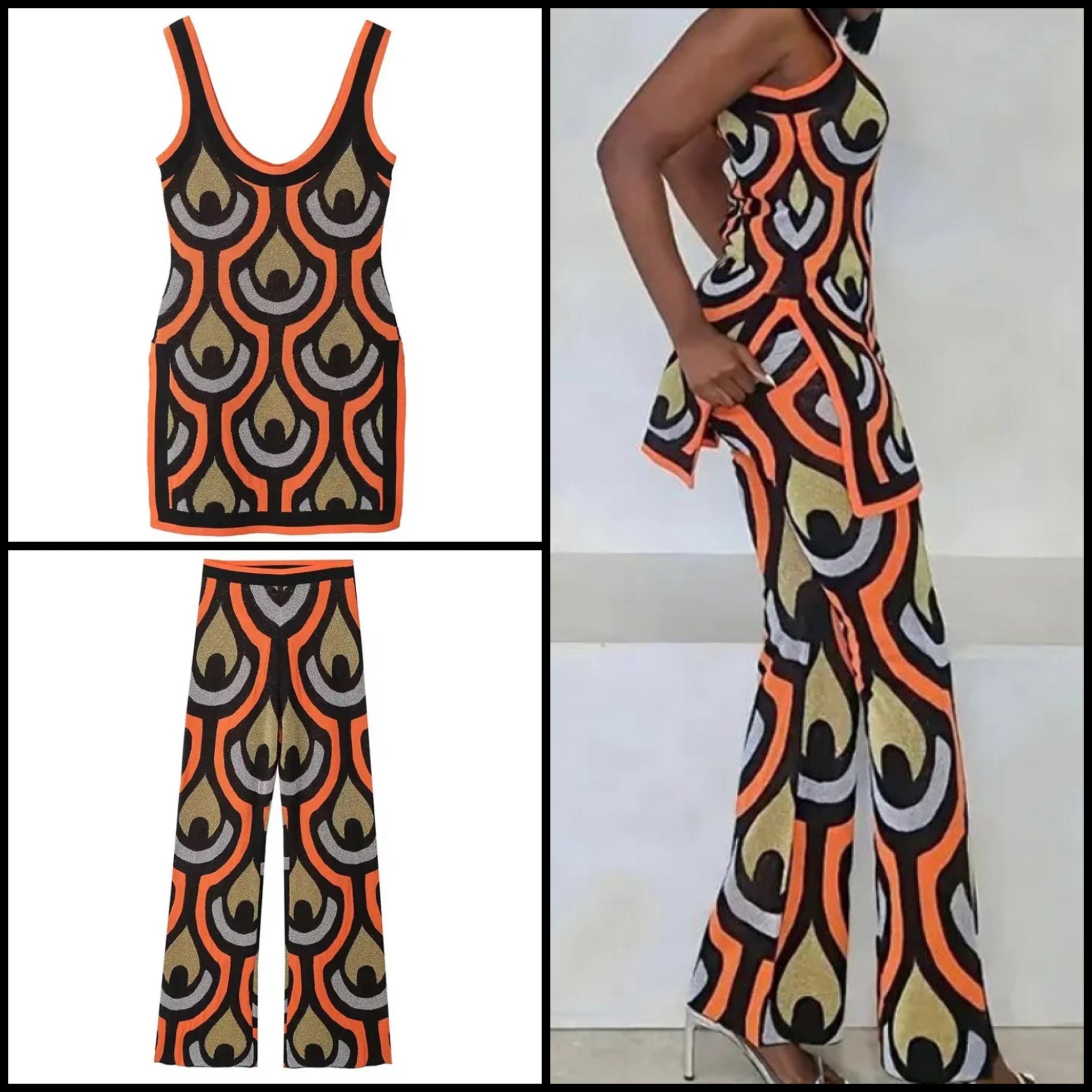 Women Fashion Sleeveless Colorful PrintTwo Piece Pant Set