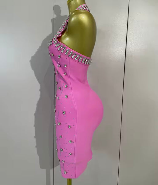 Women Sexy Halter Sleeveless Rhinestone Tassel Dress