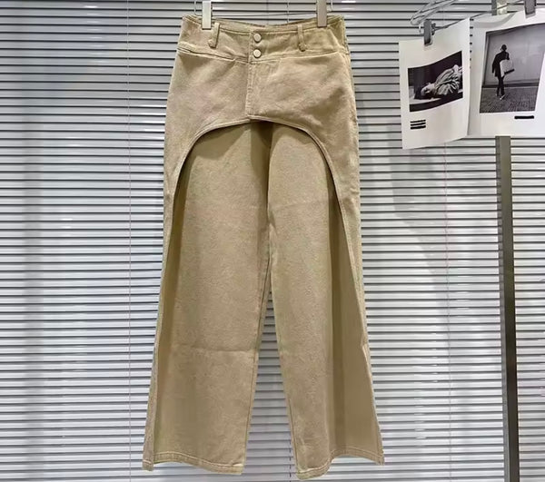 Women Fashion Khaki Wrap Wide Leg Pants