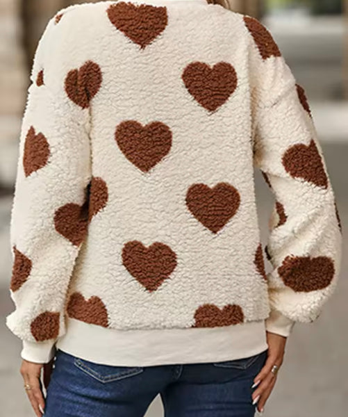 Women Fashion Full Sleeve Heart Print Sweater Top