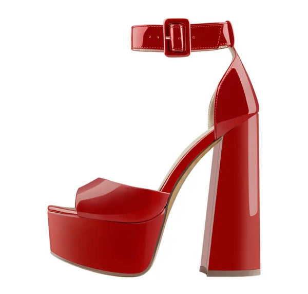 Women Fashion Patent Leather Platform Ankle Strap High Heel Sandals