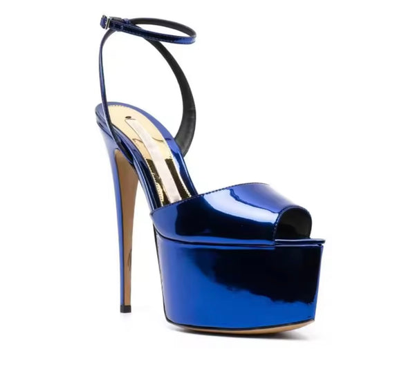 Women Fashion Patent Leather Open Toe Platform Ankle Strap High Heels