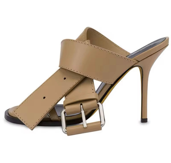 Women Fashion Open Toe Buckled Slide On High Heel Sandals