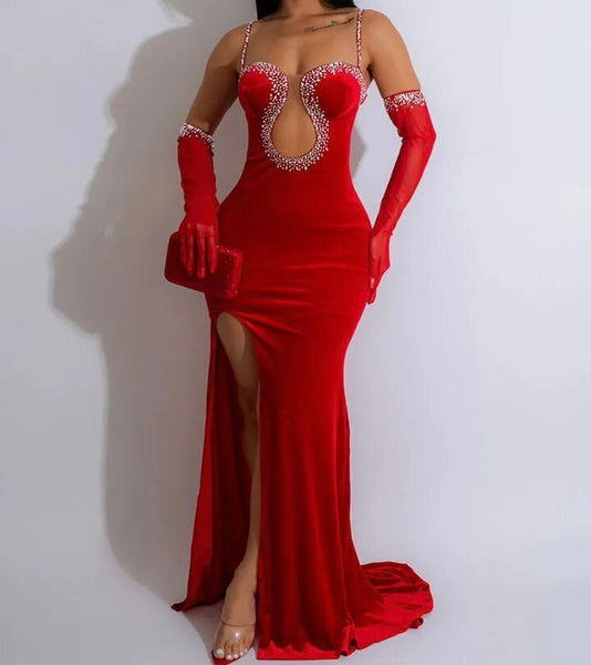 Women Sexy Sleeveless Velour Bling Mesh Patchwork Glove Maxi Dress