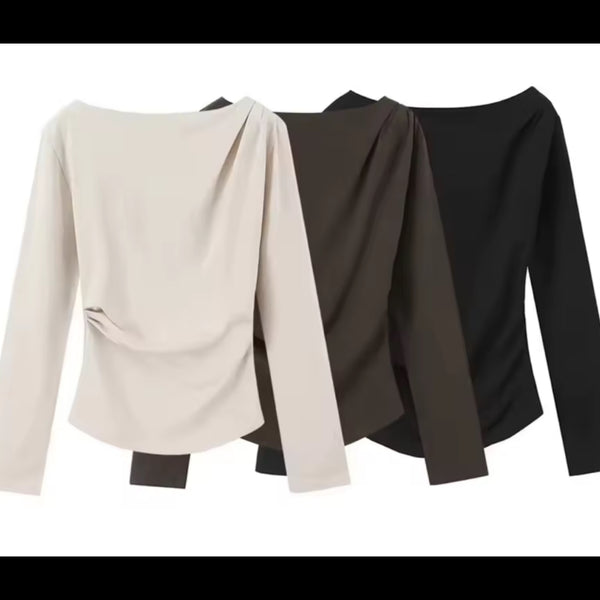 Women Fashion Color Ruched Full Sleeve Top