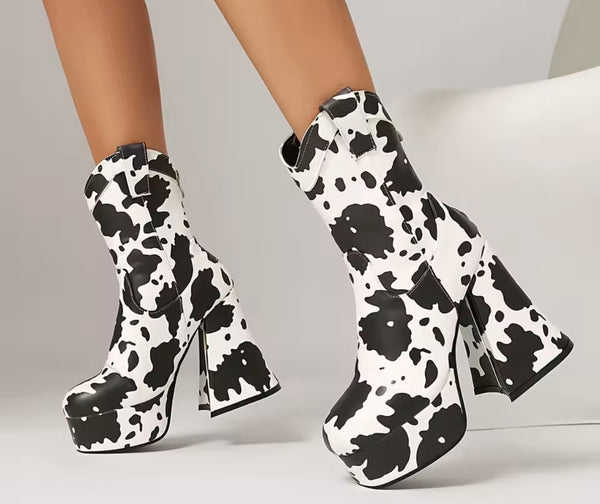 Women Fashion Square Toe Platform High Heel Ankle Boots