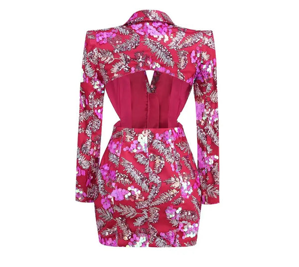 Women Sexy Sequins Patchwork Full Sleeve Open Back Dress