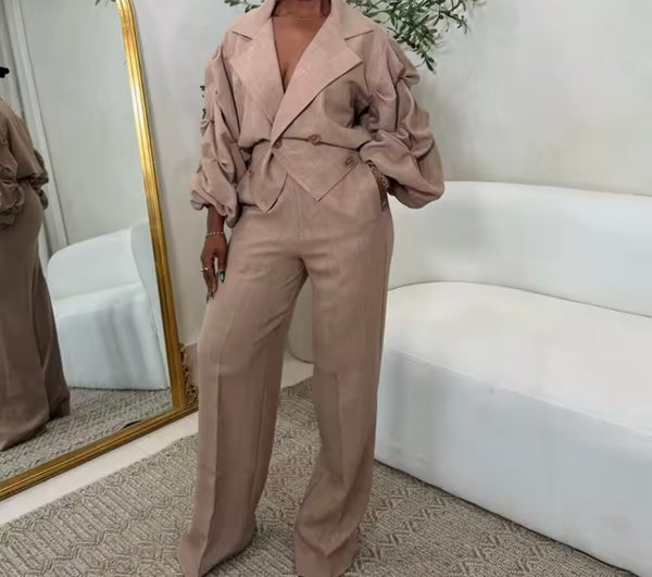 Women Fashion Ruffled Full Sleeve Two Piece Pant Set