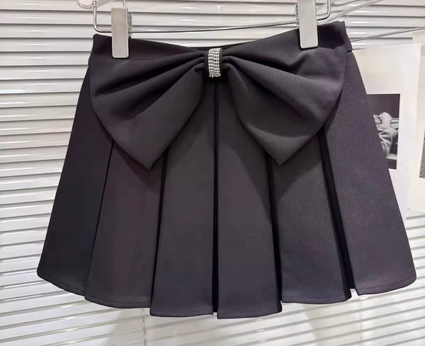 Women Bling Halter Sleeveless Bow Two Piece Pleated Shirt Set