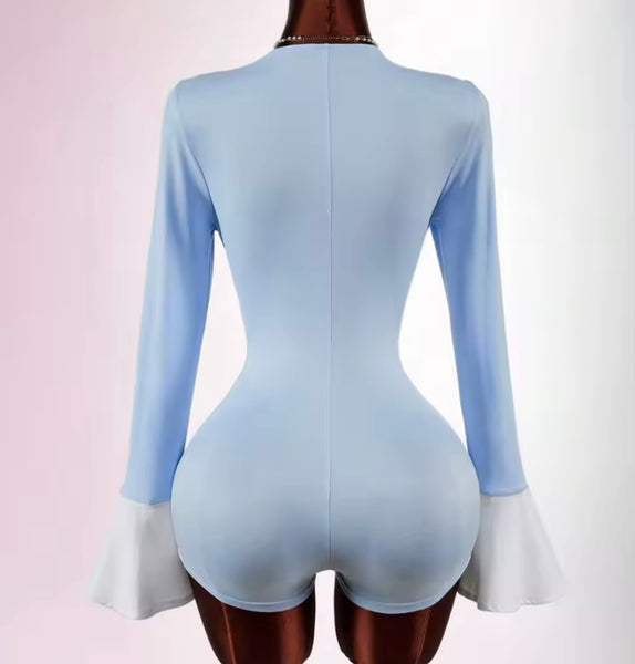 Women Sexy Fashion Color Patchwork Full Sleeve Romper