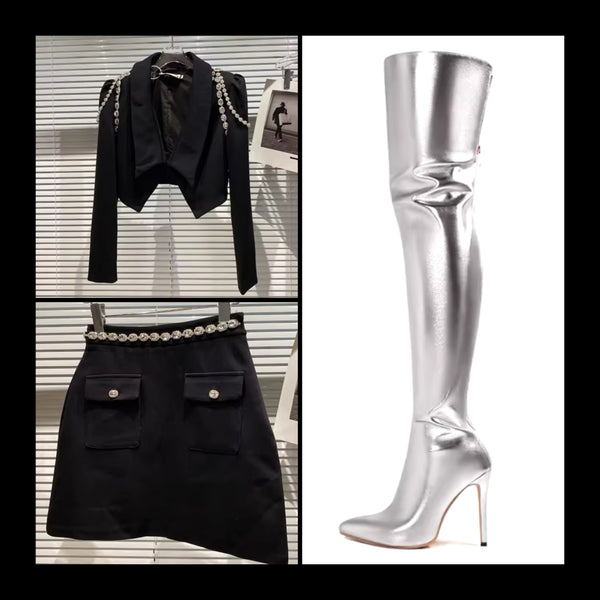 Women Fashion Color Metallic Over The Knee High Heel Boots