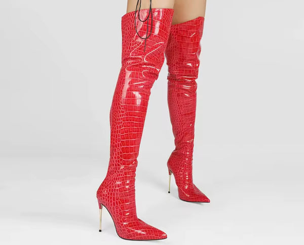 Women Fashion Color Over The Knee High Heel Boots