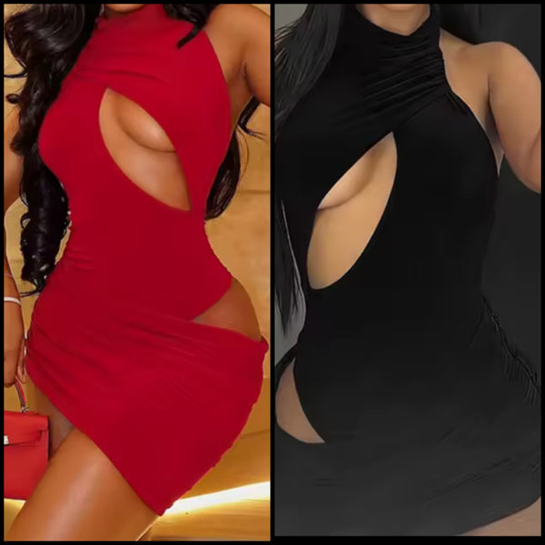 Women Sexy Halter Sleeveless Cut Out Dress