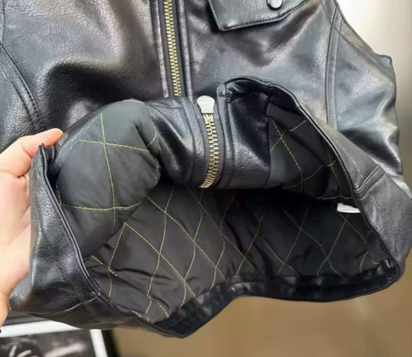 Women Sleeveless Fashion Faux Leather Black Vest Jacket