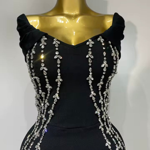 Women  Rhinestone Patchwork Sexy Sleeveless Bandage Dress