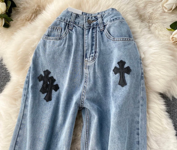 Women Fashion Color Cross Denim Pants