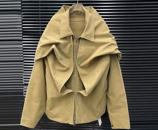 Women Fashion Zip Up Button Jacket Two Piece Wrap Short Set