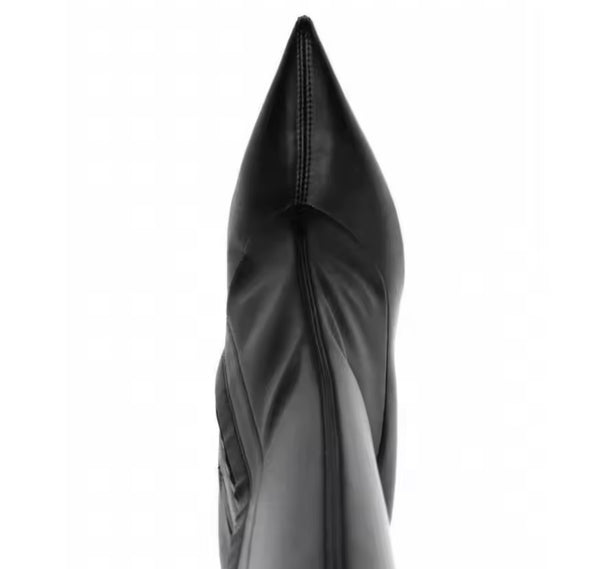 Women Black Fashion Faux Leather Knee High Wedge Boots