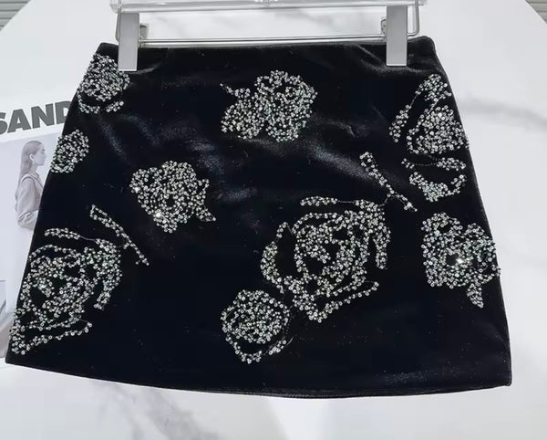 Women Black Bling Suede Fashion Skirt