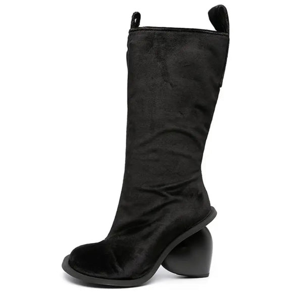 Women Fashion Faux Leather Heart Heel Knee High Boots