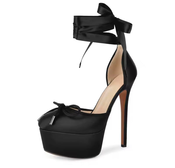 Women Round Toe Platform Ankle Lace-Up High Heels