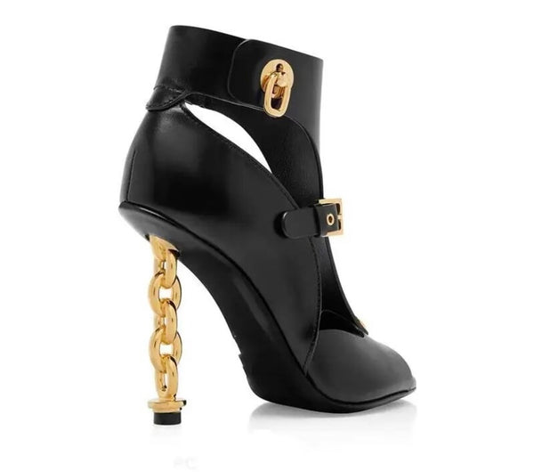 Women Open Toe Gold Heel Fashion Chain Sandals