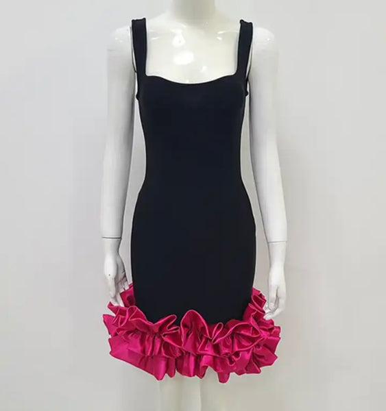 Women Sleeveless Ruffled Sexy Black Dress