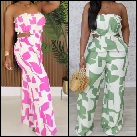 Women Printed Strapless Cut Out Fashion Jumpsuit