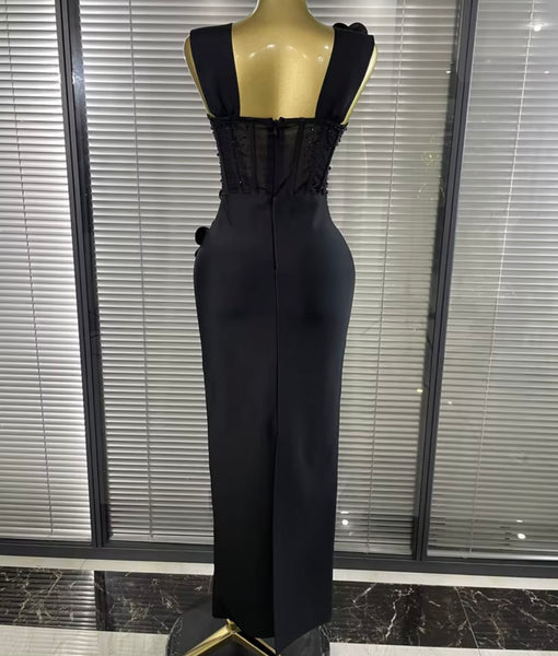 Women Sexy Sleeveless Beaded Floral Maxi Dress