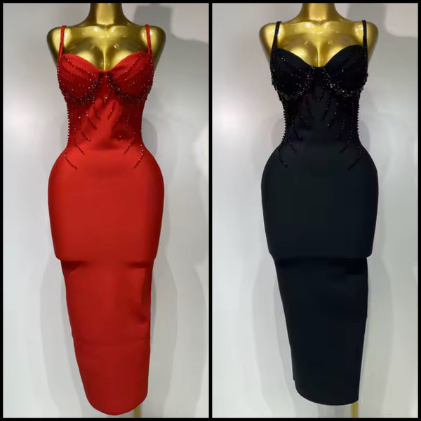 Women Sexy Sleeveless Rhinestone Bandage Dress