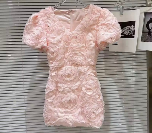 Women Sexy Short Sleeve Bling 3D Floral Dress