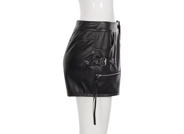 Women Fashion Black Zipper Tassel Faux Leather Shorts