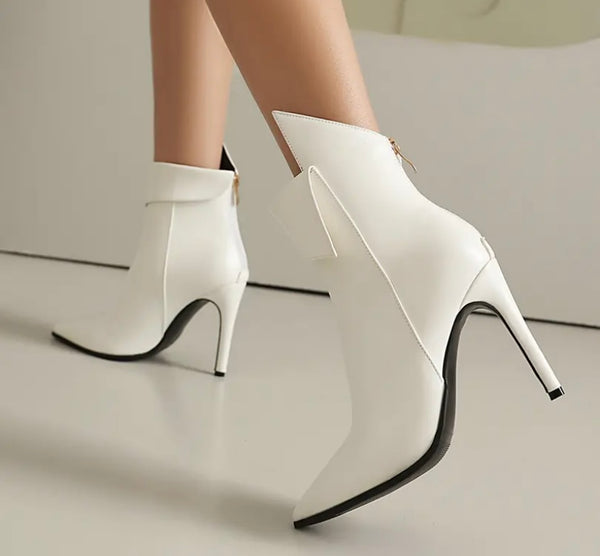 Women Fashion Pointed Toe Faux Leather Zip Up Ankle Boots