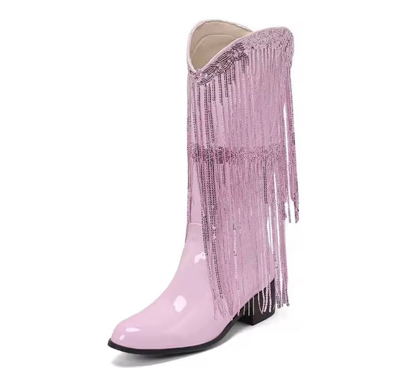 Women Fashion Color Fringe Tassel Western Boots