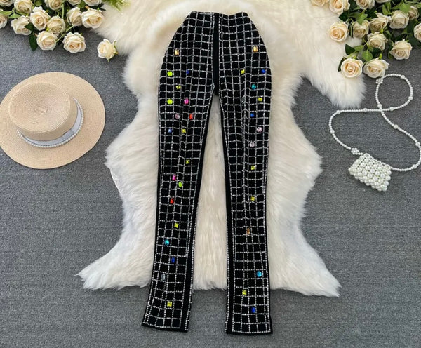 Women Black Bling Crystal Fashion Pants