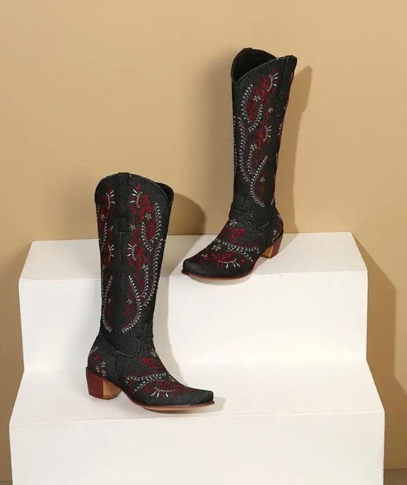 Women Fashion Color Patchwork Western Boots