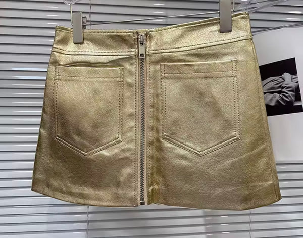 Women Sexy Fashion Front Zipper Faux Leather Skirt