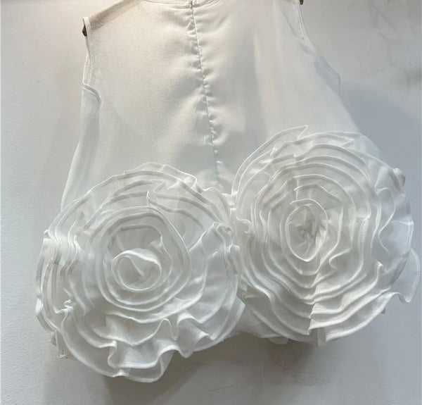 Women Ruffled Floral Mesh Sleeveless Fashion Top