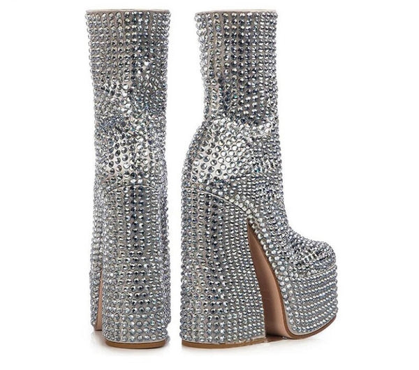 Women Silver Rivet Platform Fashion Ankle Boots