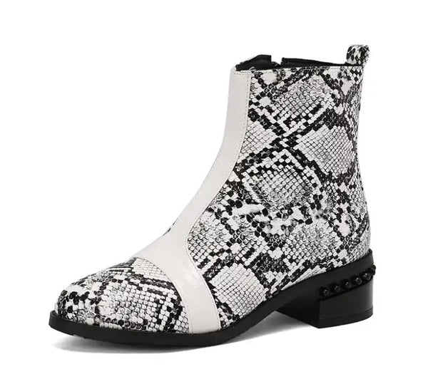 Women Fashion Color Patchwork Faux Leather Ankle Boots